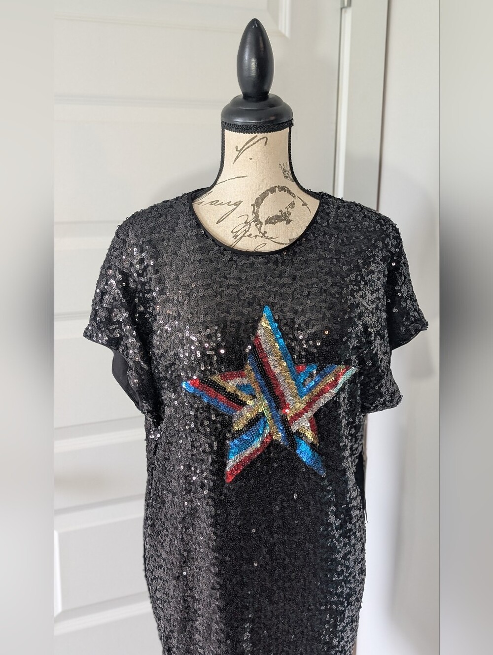 Aidan Mattox Black Sequin Dress with Star Motif Size 12 - Picture 3 of 9